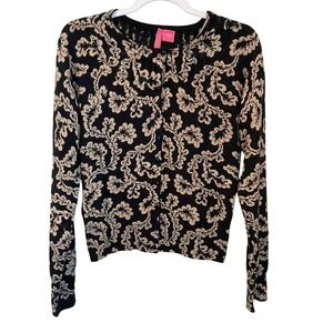 Charlotte Tarantola Size M Black Tan Angora Blend Cardigan Sweater